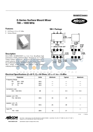 MAMXES0065 datasheet - E-Series Surface Mount Mixer 700 . 1000 MHz