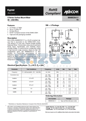 MAMXES0117 datasheet - E-Series Surface Mount Mixer 80 - 2500 MHz