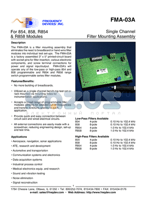 FMA-03A datasheet - Single Channel Filter Mounting Assembly
