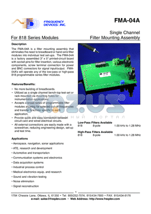FMA-04A datasheet - Single Channel Filter Mounting Assembly