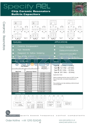 EFOB4005B0 datasheet - Chip Ceramic Resonators Built-In Capacitors