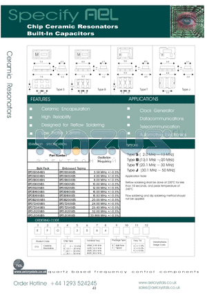 EFOJ1695B0 datasheet - Chip Ceramic Resonators Built-In Capacitors
