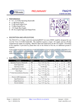 FMA219 datasheet - X-BAND LNA MMIC