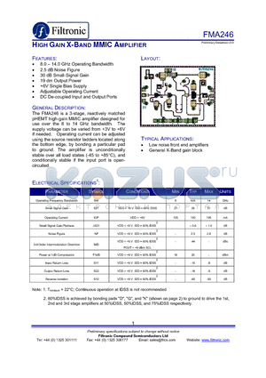 FMA246 datasheet - HIGH GAIN X-BAND MMIC AMPLIFIER