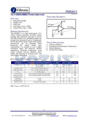 FMA3011_1 datasheet - 12.7-16GHZ MMIC POWER AMPLIFIER