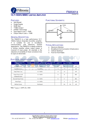 FMA3014 datasheet - 12.7-16GHZ MMIC LIMITING AMPLIFIER