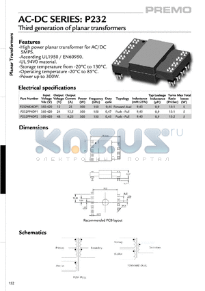 P232PP4DP2 datasheet - Third generation of planar transformers