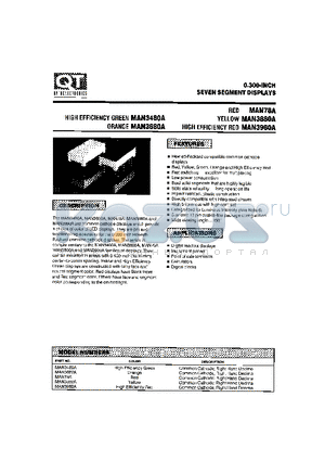 MAN3980A datasheet - 0.300-INCH SEVEN SEGMENT DISPLAYS