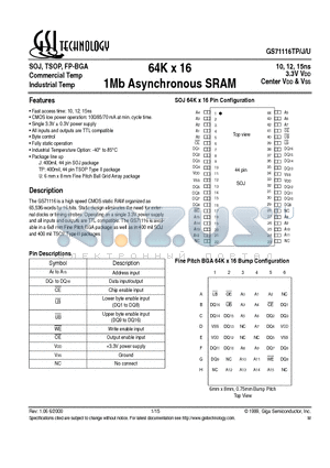 GS71116TP datasheet - 1Mb Asynchronous SRAM