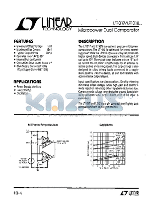 LT1017 datasheet - Micropower Dual Comparator