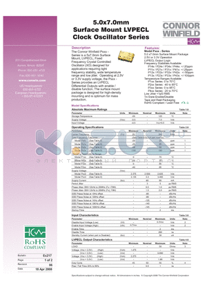 P243-155.52 datasheet - 5.0x7.0mm Surface Mount LVPECL Clock Oscillator Series