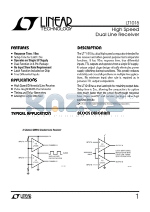 LT1015 datasheet - High Speed Dual Line Receiver