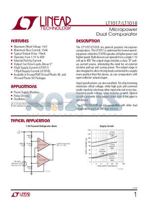 LT1017IS8 datasheet - Micropower Dual Comparator