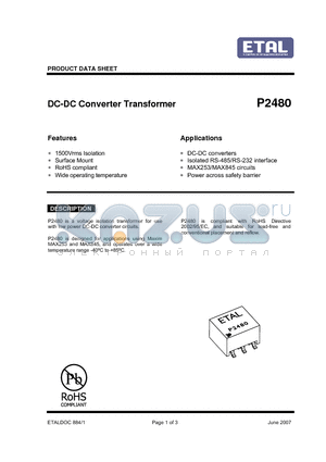 P2480 datasheet - DC-DC Converter Transformer