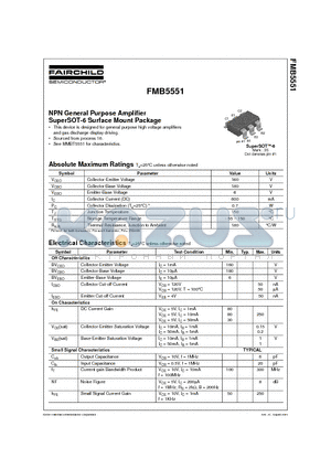 FMB5551 datasheet - NPN General Purpose Amplifier SuperSOT-6 Surface Mount Package