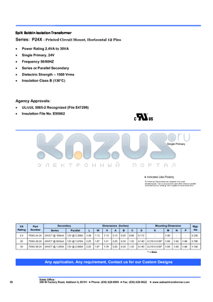 P24X-20-24 datasheet - Split Bobbin Isolation Transformer