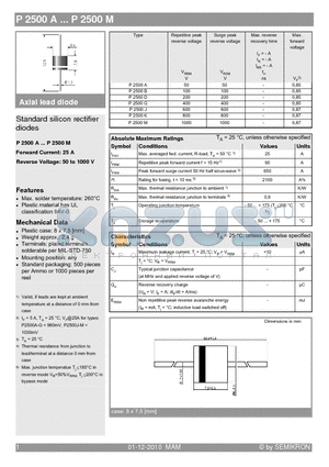 P2500J datasheet - Standard silicon rectifier diodes