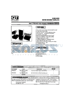 MAN8610 datasheet - 0.800-INCH SEVEN SEGMENT DISPLAYS