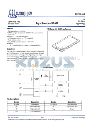 GS73024AB-10 datasheet - Asynchronous SRAM