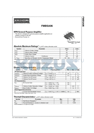 FMBSA06 datasheet - NPN General Purpose Amplifier