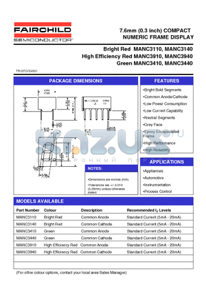 MANC3140 datasheet - 7.6mm 0.3 inch COMPACT NUMERIC FRAME DISPLAY