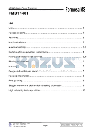 FMBT4401 datasheet - 600mA Silicon NPN Epitaxial Planar Transistor