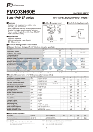 FMC03N60E datasheet - N-CHANNEL SILICON POWER MOSFETFeatures