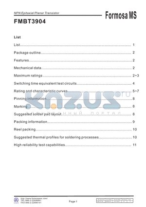 FMBT3904_11 datasheet - 200mA Silicon NPN Epitaxial Planar Transistor