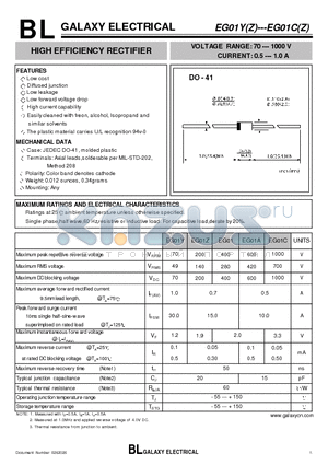 EG01A datasheet - HIGH EFFICIENCY RECTIFIER