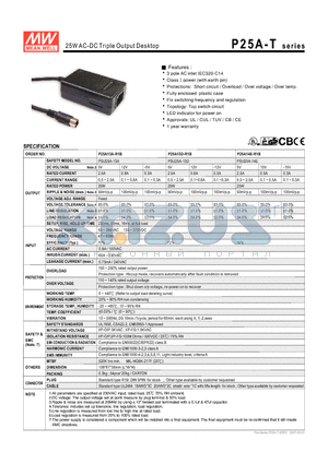 P25A13D-R1B datasheet - 25WAC-DC Triple Output Desktop