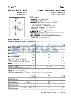 EG1 datasheet - Plastic High-Efficiency Rectifiers Reverse Voltage 400V Forward Current 0.8A