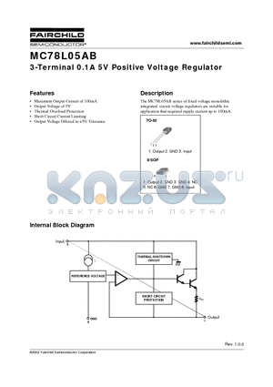 MC78L05AB datasheet - 3-Terminal 0.1A 5V Positive Voltage Regulator