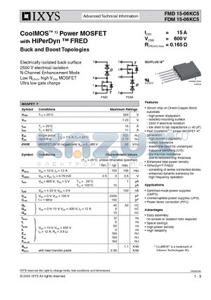 FMD15-06KC5 datasheet - CoolMOS Power MOSFET with HiPerDyn FRED Buck and Boost Topologies