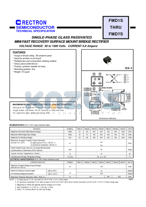 FMD1S datasheet - SINGLE-PHASE GLASS PASSIVATED MINI FAST RECOVERY SURFACE MOUNT BRIDGE RECTIFIER (VOLTAGE RANGE 50 to 1000 Volts CURRENT 0.8 Ampere)
