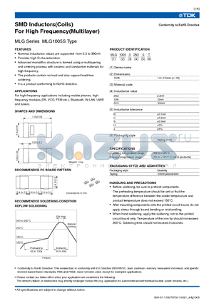 MLG1005SR27ST datasheet - SMD Inductors(Coils) For High Frequency(Multilayer)