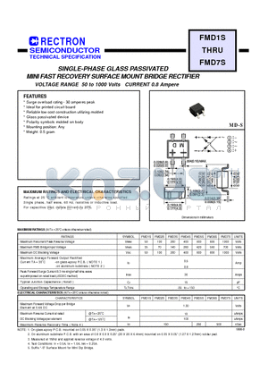 FMD2S datasheet - SINGLE-PHASE GLASS PASSIVATED MINI FAST RECOVERY SURFACE MOUNT BRIDGE RECTIFIER (VOLTAGE RANGE 50 to 1000 Volts CURRENT 0.8 Ampere)