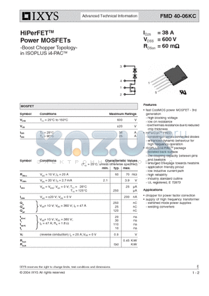 FMD40-06KC datasheet - HiPerFET Power MOSFETs -Boost Chopper Topology in ISOPLUS i4-PAC