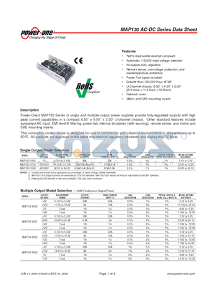 MAP130-1005 datasheet - Automatic 115/230 Input Voltage Selection
