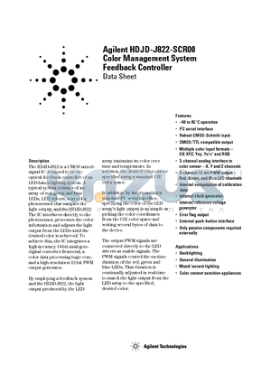 HDJD-J822-SCR00 datasheet - Agilent HDJD-J822-SCR00 Color Management System Feedback Controller