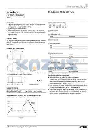 MLG1608B12NJT datasheet - For High Frequency SMD