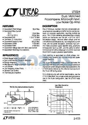 LT1024AMD datasheet - Dual,Matched Picoampere, Microvolt Input,Low Noise Op Amp