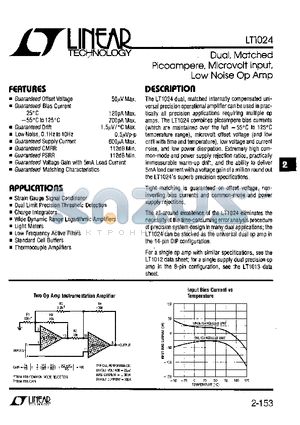 LT1024 datasheet - Dual,Matched Picoampere, Microvolt Input,Low Noise Op Amp