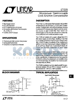 LT1025MJ8 datasheet - Micropower Thermocouple Cold Junction Compensator