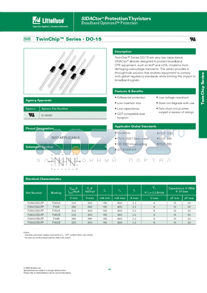 P2602GALRP datasheet - TwinChip Series DO-15 are very low capacitance SIDACtor^ devices