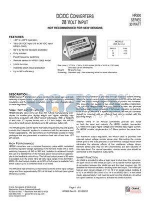 HR300 datasheet - 40` to 85`C operation Fixed frequency switching