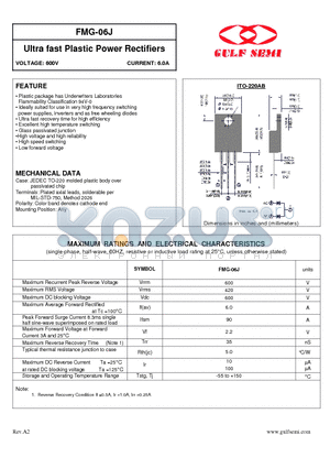 FMG-06J datasheet - Ultra fast Plastic Power Rectifiers VOLTAGE: 600V CURRENT: 6.0A