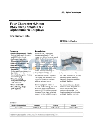 HDLG-3416 datasheet - Four Character 6.9 mm (0.27 inch) Smart 5 x 7 Alphanumeric Displays