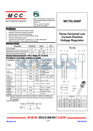 MC78L06BP datasheet - Three-Terminal Low Current Positive Voltage Regulator