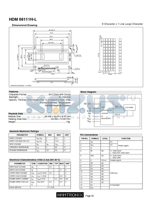 HDM08111H-L datasheet - 8 Character x 1 Line Large Character