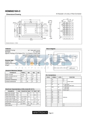 HDM08216H-3 datasheet - 8 Character x 2 Lines, 2 Row Connector
